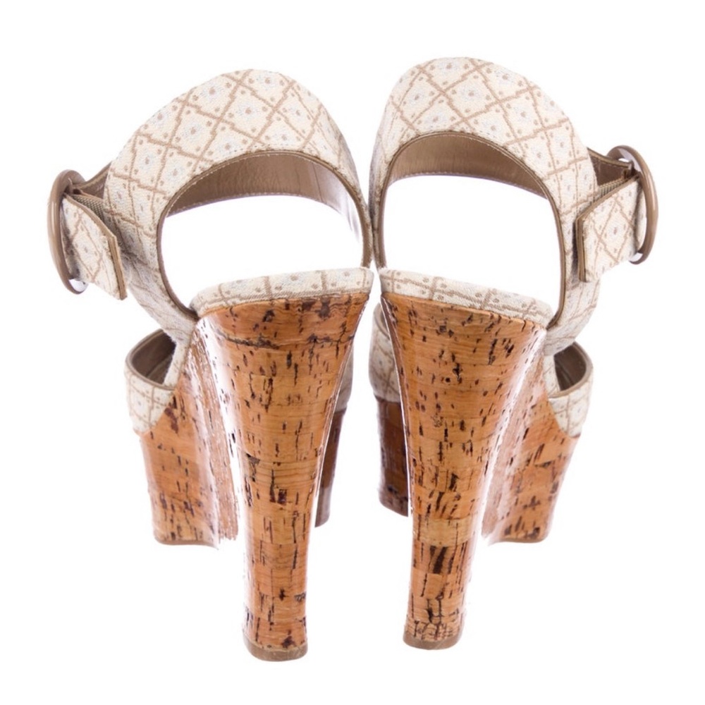 Auth Louis Vuitton Peep Toe Cream Cork Platform Wedge strap vintage 7.5 37.5 - Picture 4 of 6